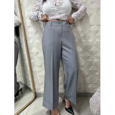Pantalone Wide Leg Sartoriale Con Maxi Risvolto