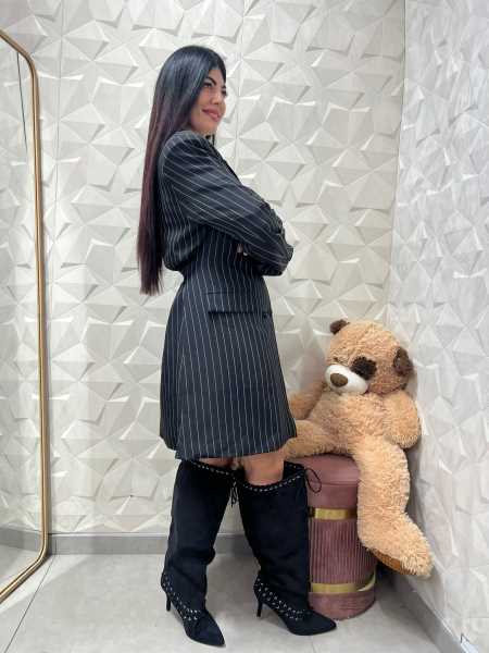 Blazer Dress Gessato Con Cintura Regolabile