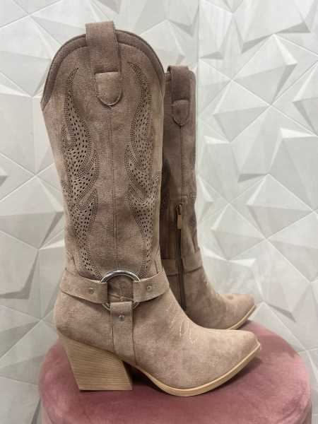 Stivale Camperos Suede Con Intagli Laser E Dettagli Western