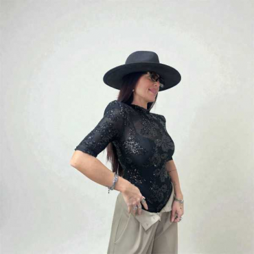 Body Lupetto In Tulle E Paillettes