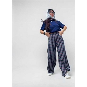 Pantaloni Wide Leg A Quadri Con Tasche A Cuore