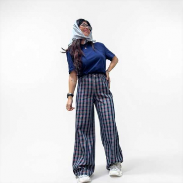 Pantaloni Wide Leg A Quadri Con Tasche A Cuore