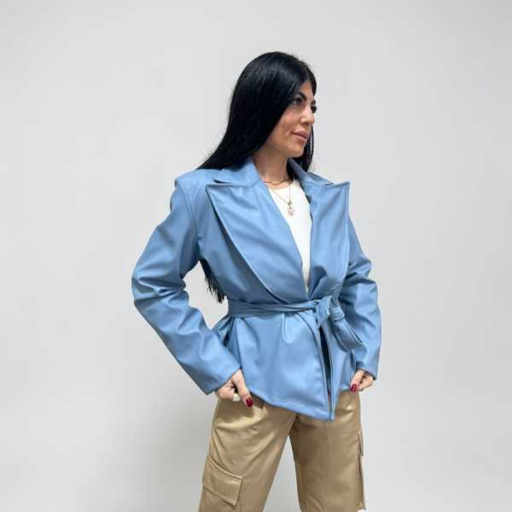 Giubbino  In Pelle Crop Con Fusciacca E Spalline Ampie Imbottite