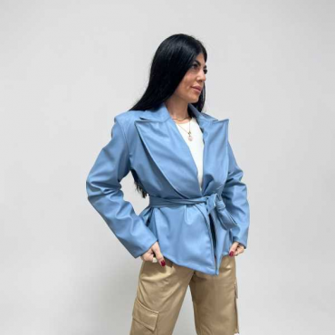 Giubbino  In Pelle Crop Con Fusciacca E Spalline Ampie Imbottite