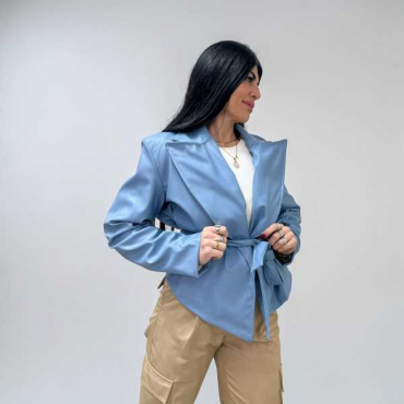 Giubbino  In Pelle Crop Con Fusciacca E Spalline Ampie Imbottite