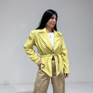 Giubbino  In Pelle Crop Con Fusciacca E Spalline Ampie Imbottite