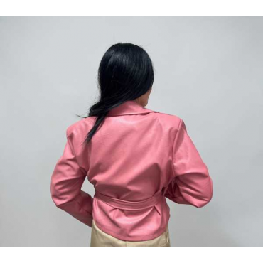 Giubbino  In Pelle Crop Con Fusciacca E Spalline Ampie Imbottite