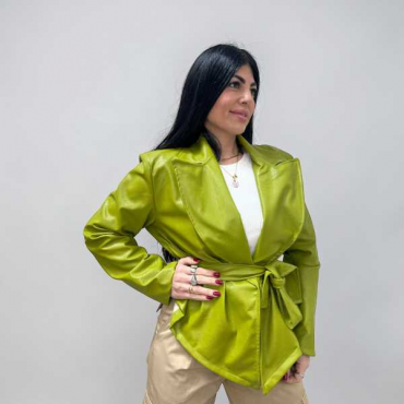 Giubbino  In Pelle Crop Con Fusciacca E Spalline Ampie Imbottite