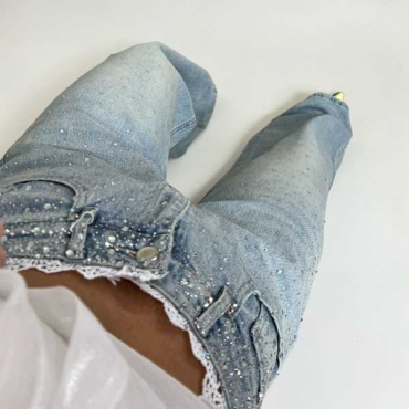 Jeans Carpentier Strass E Merletto 