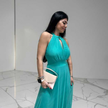 Abito Monica - Abito Lungo In Chiffon Con Scollo All’Americana