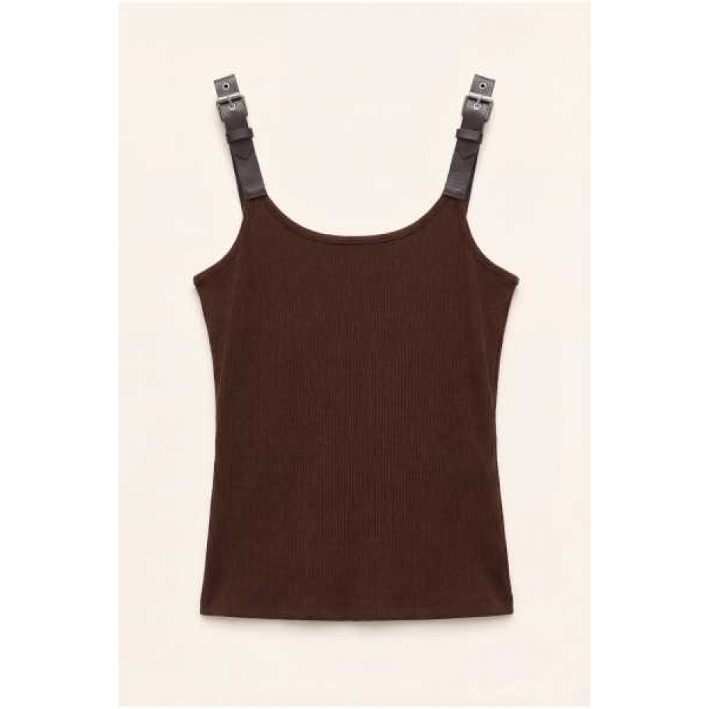 Top A Costine Con Spalline In Pelle Lumina