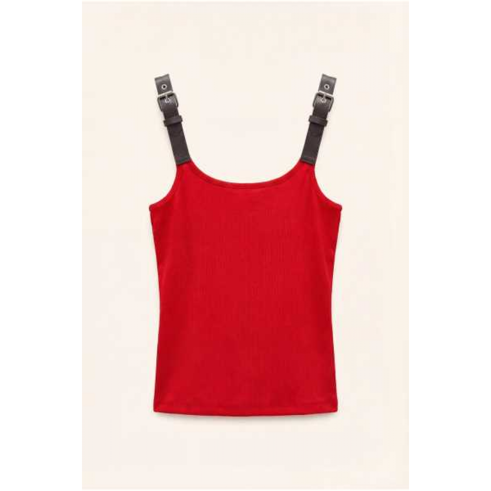 Top A Costine Con Spalline In Pelle Lumina