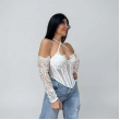 Top Bustino Bianco In Pizzo Con Maniche Lunghe Staccate E Scollo