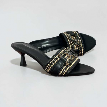 Mules Con Tacco Con Fibbia In Pelle