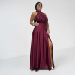 Abito Lungo In Satin Con Scollo All'americana