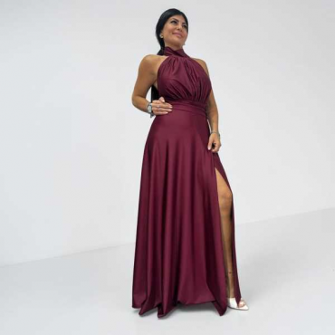 Abito Lungo In Satin Con Scollo All'americana