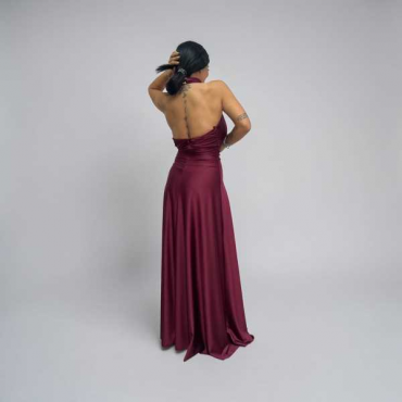 Abito Lungo In Satin Con Scollo All'americana