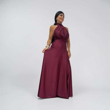 Abito Lungo In Satin Con Scollo All'americana