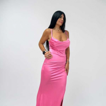 Abito Lungo Bustier A Corsetto E Spacco