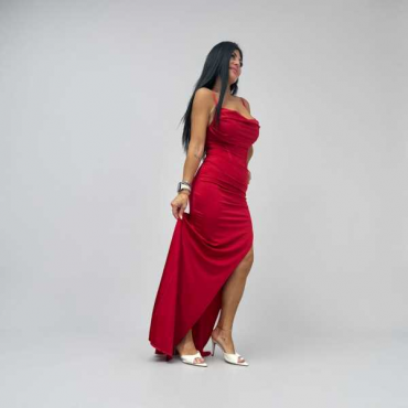 Abito Lungo Bustier A Corsetto E Spacco
