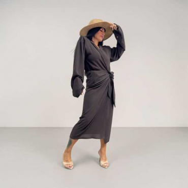 Abito Midi A Portafoglio Stile Camicia Con Nodo In Vita