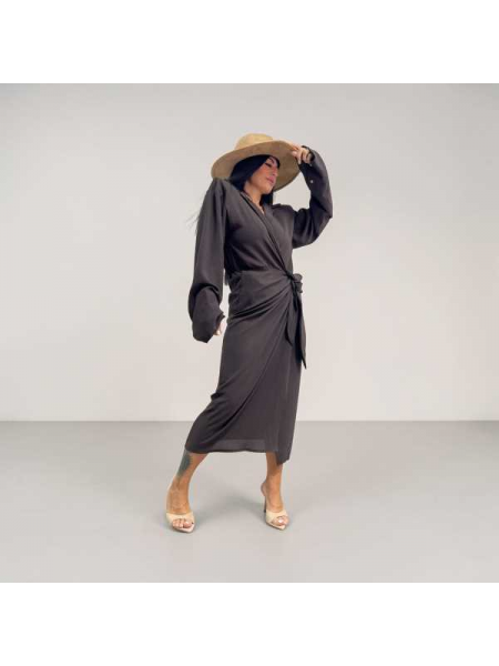 Abito Midi A Portafoglio Stile Camicia Con Nodo In Vita