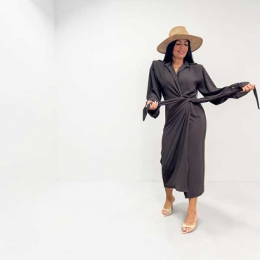 Abito Midi A Portafoglio Stile Camicia Con Nodo In Vita