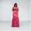 Abito Lungo Satinato Con Scollo All'americana E Cut-Out