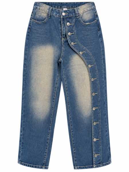 Jeans Donna Washed Con Abbottonatura Laterale