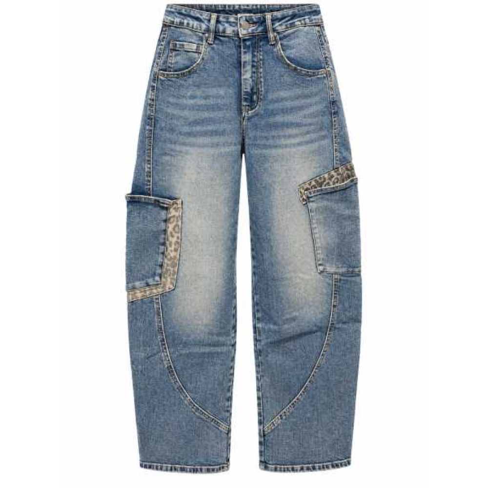 Jeans Cargo Denim Con Dettagli Animalier