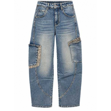 Jeans Cargo Denim Con Dettagli Animalier