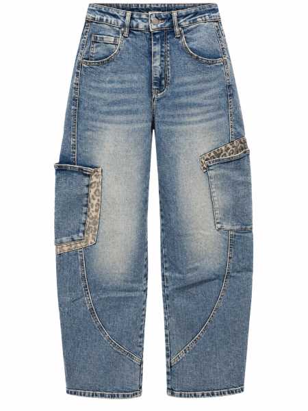 Jeans Cargo Denim Con Dettagli Animalier