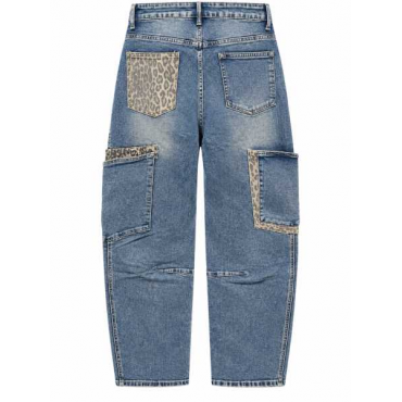 Jeans Cargo Denim Con Dettagli Animalier
