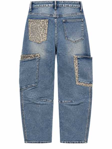 Jeans Cargo Denim Con Dettagli Animalier