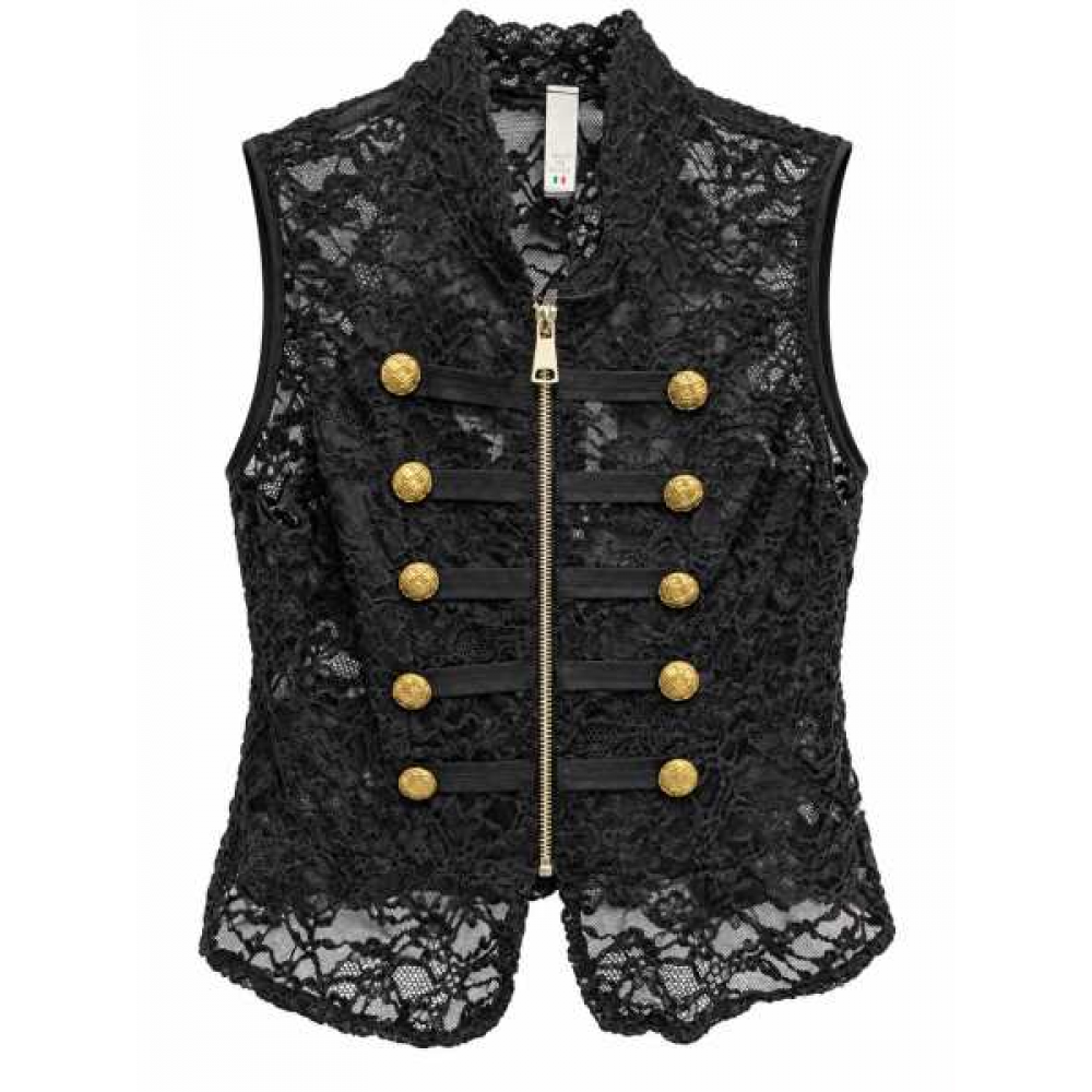 Gilet In Pizzo Con Bottoni Gioiello