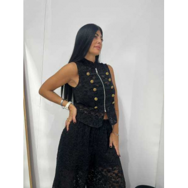 Gilet In Pizzo Con Bottoni Gioiello