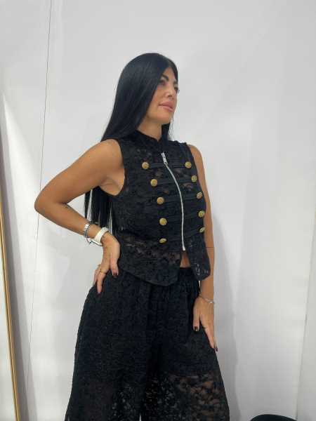 Gilet In Pizzo Con Bottoni Gioiello