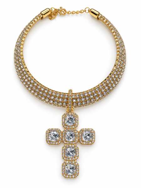 Collana Girocollo Con Strass E Pendente A Croce
