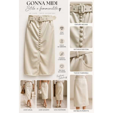 Gonna Midi In Pelle  Con Bottoni