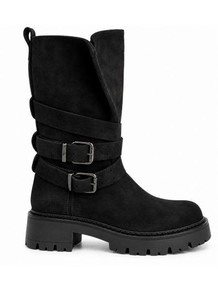 Stivale Donna Biker Con Doppia Fibbia E Suola Carrarmato 