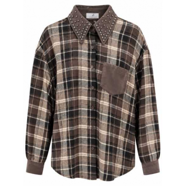 Camicia Oversize Tartan Con Colletto Borchiato