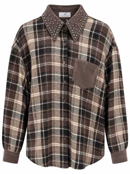 Camicia Oversize Tartan Con Colletto Borchiato