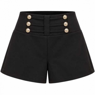 Shorts Vita Alta Con Bottoni Gioiello
