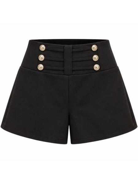 Shorts Vita Alta Con Bottoni Gioiello