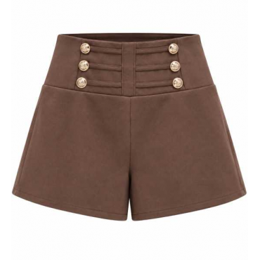 Shorts Vita Alta Con Bottoni Gioiello