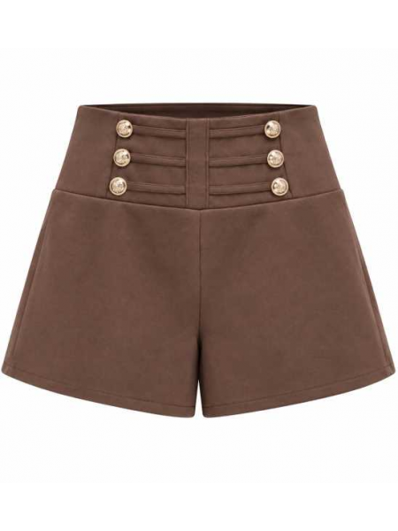 Shorts Vita Alta Con Bottoni Gioiello