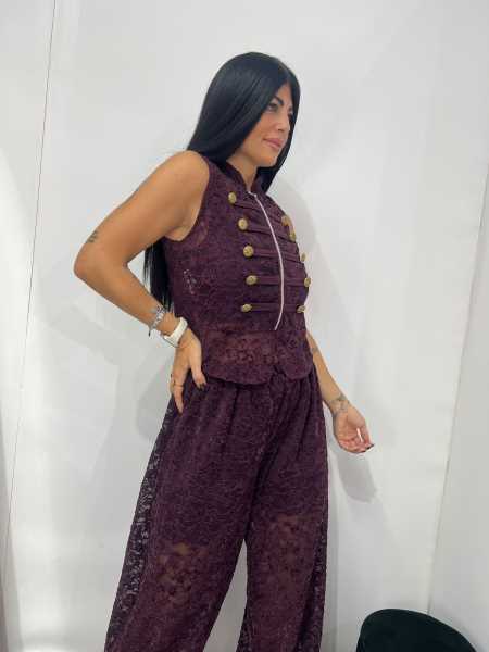 Gilet In Pizzo Con Bottoni Gioiello