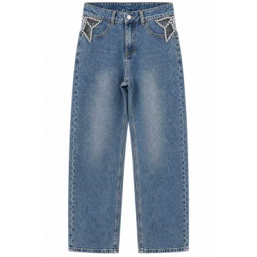 Jeans Wide Leg Con Strass