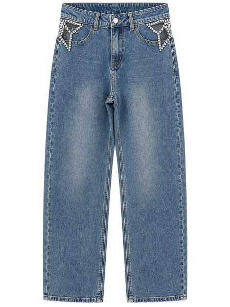 Jeans Wide Leg Con Strass