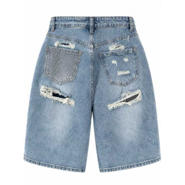 Bermuda Denim Wide Leg Con Strass